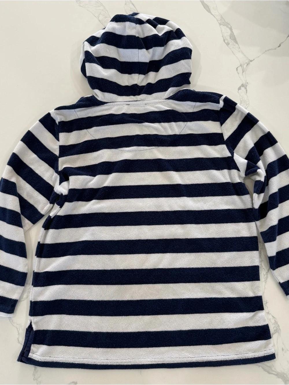 Pottery Barn Kids Rugby Stripe Hooded Terry Swim Cover-Up Navy White Size 8-10